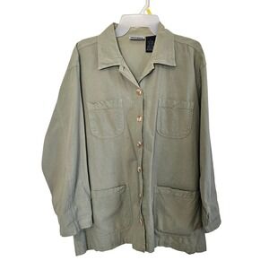 Erika & Co Womens Large Olive Green 100% Cotton Button Up Utility Shirt Jacket